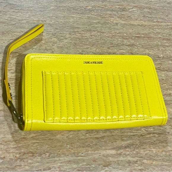 Zadig & Voltaire quilted canary yellow zippered wallet wristlet/ clutch - Picture 15 of 16